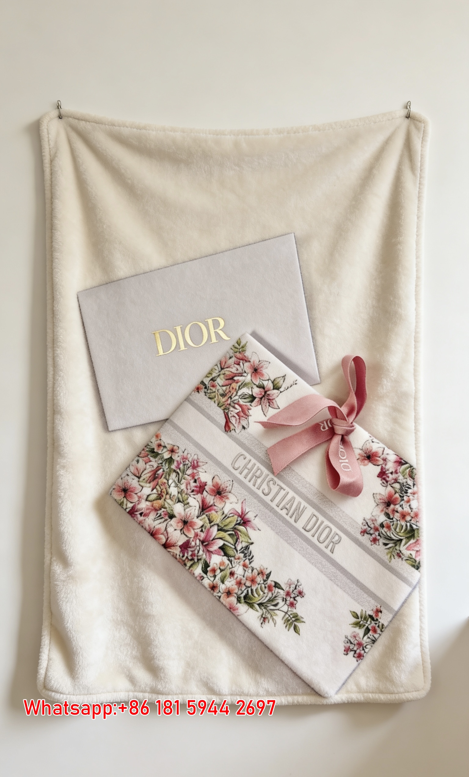 Dior Pink Floral Gift Box Flannel Blanket Throw Sofa Decor D138